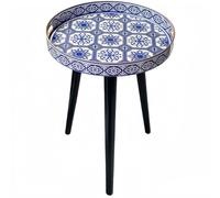 Simmer Stone Tables d'appoint rondes pour l'intérieur avec 3 pieds en bois amovibles - Table à plateau polyvalente parfaite pour table basse ronde, thé et temps de détente - 45 cm (porcelaine bleue)