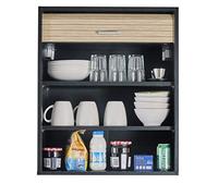 SIMMOB Meuble Cuisine Noir Rideau Chêne Blanc ou Alu 2 Etagères L 60 H 72 P 35 cm - Chêne Naturel