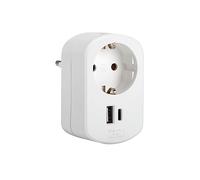 Simon - Adaptateur Combi, Adaptateur de Voyage avec Prise Schuko 16 A et 2 Prises USB, Adaptateur Courant de Charge Murale, Voleur USB, Couleur Blanche