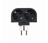 Simon Adaptateur Rotatif Plug 2 Prises 16 A (250 V, 3680 W), Rotation 180°, Prise compacte pour Coins ou derrière Les Meubles, Noir et Blanc