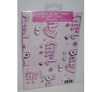 Simon Elvin Lot de 2 feuilles de Papier cadeau et 2 étiquettes cadeaux Motif Baby Girl-Rose