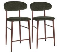 SIMON Lot de 2 tabourets de bar en kaki avec repose-pieds, rembourrage en mousse, pieds en acier effet bois foncé