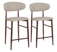 SIMON Lot de 2 tabourets de bar en taupe effet vieilli avec repose-pieds, rembourrage en mousse, pieds en acier effet bois foncé