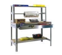 Simon Rack Banc de travail Atelier, capacité charge 400 kg, 1445 x 910 x 760 mm, table de travail, 1 tiroir, Galva/bois - BT4