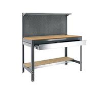 Simonrack – Établi d'atelier BT3 – 600 kg 1445x1210x610 mm, panneau perforé, 1 étagère, gris/bois