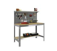 Simon Rack Etabli d’Atelier, Capacité de Charge 400 kg, 1445x910x610 mm, Panneau Perforé avec 1 Étagère, Table de Travail Bricolage, Gris/Bois - BT3