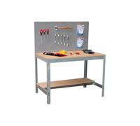 Simon Rack Etabli d’Atelier, Capacité de Charge 400 kg, 1445x910x610 mm, Panneau Perforé, Table de Travail Bricolage, Gris/Bois - BT2