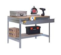 Simon Rack Etabli d’Atelier, Capacité de Charge 600 kg, 842x1210x760 mm, Étagère Tiroir de Rangement, Table de Travail Bricolage, Galvanisé/Bois - BT0