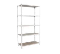Simon Rack Étagère métallique 2000x1200x300 mm - Maderclick | 5 hauteurs, Plateau bois, Point de flexion 200 kg, Peinture anticorrosion, Montage système clic, Blanc