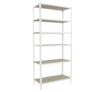 Simon Rack Étagère Rangement et 6 Niveaux en Boix, 150 kg Capacité de Charge et Point de Flexion, 2500x1000x300 mm, Étagère Charge Lourde, Étagère Garage, Blanc/Bois - Maderclick