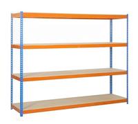 Simon Rack Étagères Charge Lourde 2000x1200x450 mm, 4 Niveaux en Bois, 400 kg par Niveau, Structure Acier, Bleu/Orange/Bois - Ecoforte
