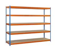 Simon Rack Étagères Charge Lourde 2000x1500x600 mm, 5 Niveaux en Bois, 600 kg par Niveau, Structure Acier, Bleu/Orange/Bois - Simonforte