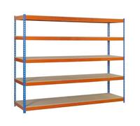 Simon Rack Étagères Charge Lourde 2000x1800x600 mm, 5 Niveaux en Bois, 400 kg par Niveau, Structure Acier, Bleu/Orange/Bois - Ecoforte