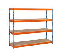 Simon Rack Étagères Charge Lourde 2000x2400x600 mm, 4 Niveaux en Bois, 400 kg par Niveau, Structure Acier, Bleu/Orange/Bois - Simonforte
