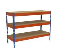 Simonrack Banc de Travail Atelier, Table de Travail Atelier, Charge maximale 400 kg, 900 x 1200 x 450 mm, Bricolage, Bleu/Orange/Bois - BT-Basic