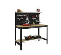 SimonRack Etabli d’Atelier, Capacité de Charge 400 kg, 1445x910x610 mm, Panneau Perforé avec 1 Étagère, Table de Travail Bricolage, Anthracite/Bois - BT3