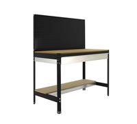 SimonRack Etabli d’Atelier, Capacité de Charge 400 kg, 1445x910x610 mm, Panneau Perforé, Étagère Tiroir de Rangement, Table de Travail Bricolage, Anthracite/Bois - BT2