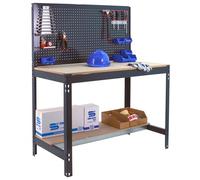 SimonRack Etabli d’Atelier, Capacité de Charge 400 kg, 1445x910x610 mm, Panneau Perforé, Table de Travail Bricolage, Anthracite/Bois - BT2