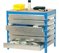 Simonrack Établi SIMONWORK BT5 BOX – 6 tiroirs – capacité 400 kg – 91 x 61 x 84,2 cm – Bleu/Bois