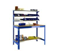 SimonRack Etabli d’Atelier, Capacité de Charge 600 kg, 1445x1210x610 mm, 3 Étagères, Table de Travail Bricolage, Bleu/Bois - BT1