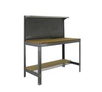 SimonRack Etabli d’Atelier, Capacité de Charge 600 kg, 1445x1210x610 mm, Panneau Perforé avec 1 Étagère, Table de Travail Bricolage, Gris/Bois - BT3