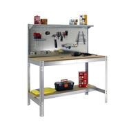 SimonRack Etabli d’Atelier, Capacité de Charge 600 kg, 1445x1210x610 mm, Panneau Perforé avec 1 Étagère, Table de Travail Bricolage, Galvanisé/Bois - BT3