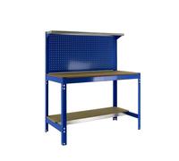 SimonRack Etabli d’Atelier, Capacité de Charge 600 kg, 1445x1210x610 mm, Panneau Perforé avec 1 Étagère, Table de Travail Bricolage, Bleu/Bois - BT3