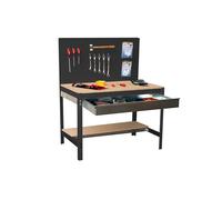 SimonRack Etabli d’Atelier, Capacité de Charge 600 kg, 1445x1210x610 mm, Panneau Perforé, Étagère Tiroir de Rangement, Table de Travail Bricolage, Anthracite/Bois - BT2