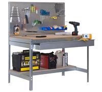 Simonrack – Établi d'atelier BT2 – 600 kg, 1445×1510×610 mm, panneau perforé, tiroir, galvanisé/bois