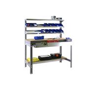 SimonRack Etabli d’Atelier, Capacité de Charge 600 kg, 1445x1510x760 mm, 3 Étagères, Étagère Tiroir de Rangement, Table de Travail Bricolage, Gris/Bois - BT1