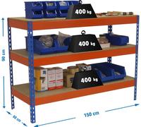 Simonrack Établi SIMONWORK BASIC 3 orange, blau 150,0 x 60,0 x 90,0 cm