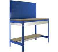 SimonRack Établi d’atelier BT2, 400 kg, 1445×910×610 mm, panneau perforé, tiroir Bleu/Bois