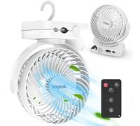Simpeak 8000 mAh Ventilateur USB avec Télécommande Mini Ventilateur Portable de Camping Ventilateur de Table Pince avec 3 Vitesses| 3 Modes de Lumière LED| Rotation à 720°