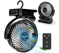 Simpeak 8000 mAh Ventilateur USB avec Télécommande Mini Ventilateur Portable de Camping Ventilateur de Table Pince avec 3 Vitesses| 3 Modes de Lumière LED| Rotation à 720°