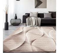 SIMPEX Tapis 140x200 cm Beige, Design Moderne Effet Bois avec Vagues, Poils Courts pour Salon, Chambre, Salle à Manger ou Cuisine, Facile d'entretien