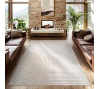 SIMPEX Tapis 140x200 cm Crème, Poils Courts Effet 3D Relief, Motif Bohème Scandinave, pour Salon, Chambre, Cuisine ou Terrasse