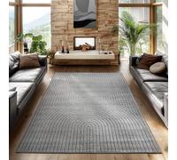SIMPEX Tapis 140x200 cm Gris, Poils Courts Effet 3D Relief, Motif Bohème Scandinave, pour Salon, Chambre, Cuisine ou Terrasse