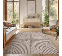 SIMPEX Tapis Salon 160x230 cm Beige Design Bohème Bou oucles Style Résistant Facile à Nettoyer Coin Canapé Chambre