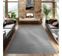 SIMPEX Tapis 160x230 cm Gris, Poils Courts Effet 3D Relief, Style Bohème Scandinave, pour Salon, Chambre, Cuisine ou Balcon