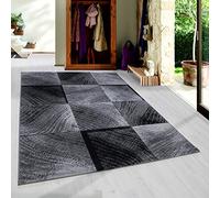 SIMPEX Tapis 160x230 cm Noir Poils Courts Design Abstrait Carreaux Moderne pour Salon Chambre Cuisine Couloir Salle à Manger Doux