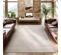 SIMPEX Tapis 200x290 cm Crème, Poils Courts Effet 3D Relief, Design Bohème Scandinave, pour Salon, Chambre, Cuisine ou Extérieur