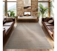 SIMPEX Tapis 240x340 cm XL Beige, Poils Courts Effet 3D Relief, Motif Bohème Scandinave, pour Intérieur ou Extérieur