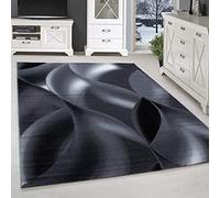 SIMPEX Tapis 80x300 cm Noir Poils Courts Motif Vagues Abstraites Moderne pour Salon Chambre Cuisine Couloir Salle à Manger Doux