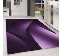SIMPEX Tapis 80x300 cm Violet Poils Courts Motif Vagues Abstraites Moderne pour Salon Chambre Cuisine Couloir Salle à Manger Doux