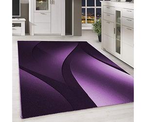 SIMPEX Tapis 80x300 cm Violet Poils Courts Motif Vagues Abstraites Moderne pour Salon Chambre Cuisine Couloir Salle à Manger Doux