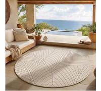 SIMPEX Tapis à Poils Courts Rond 120 cm Crème, Effet 3D Relief, Motif Scandinave Boho, Tapis Balcon Terrasse, Intérieur Extérieur Facile d'entretien