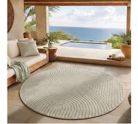 SIMPEX Tapis à Poils Courts Rond 120 cm Vert, Effet 3D Relief, Motif Scandinave Boho, Tapis Balcon Terrasse, Intérieur Extérieur Facile d'entretien