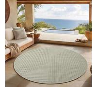 SIMPEX Tapis à Poils Courts Rond 120 cm Vert, Effet 3D Relief, Motif Scandinave Boho, Tapis Balcon Terrasse, Intérieur Extérieur Facile d'entretien