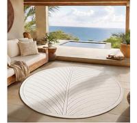 SIMPEX Tapis à Poils Courts Rond 200 cm Crème, Effet 3D Relief, Tapis Boho Scandinave pour Salon et Salle à Manger, Balcon Terrasse Extérieur