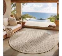 SIMPEX Tapis à Poils Courts Rond 80 cm Beige, Effet 3D Relief, Design Skandi Boho, Tapis Balcon pour Cuisine Entrée Salon, Utilisable Intérieur Extérieur
